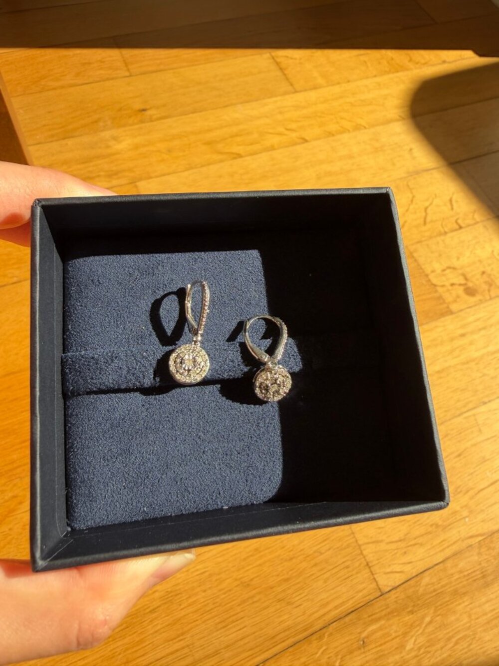 Diamond Circle Leverback Drop Earrings 1/4 ct
